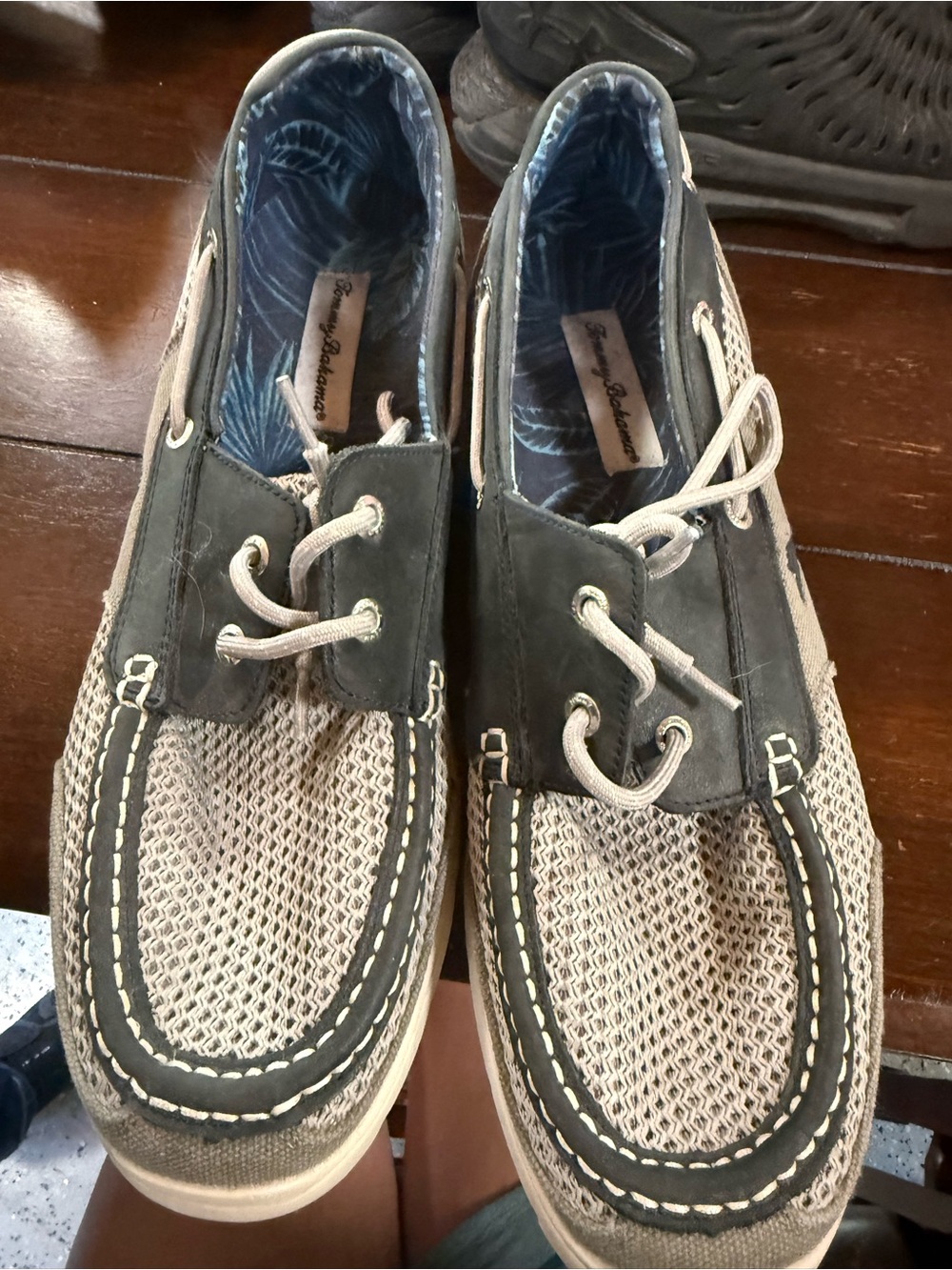 Tommy Bahama Men's Beige and Gray Mesh Boat Shoes